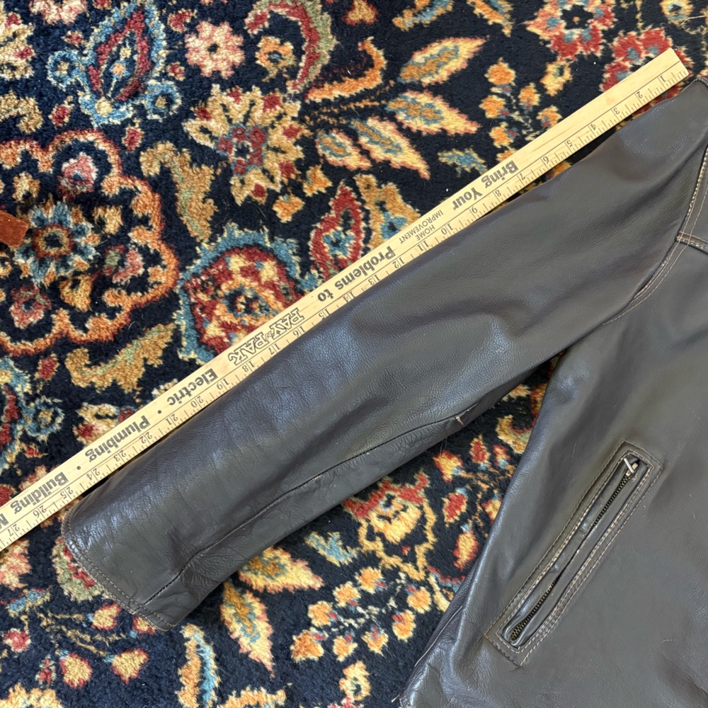 Vintage Brown Bomber Motto Leather Jacket Express Large Distressed Finish 90s. - Picture 10 of 16